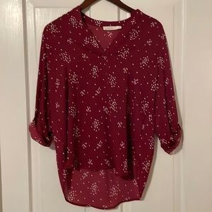 Lush 3/4 Sleeve Maroon and White Blouse